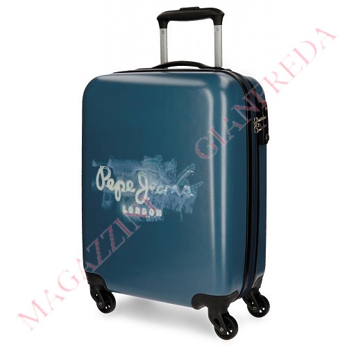 TROLLEY "PEPE JEANS" BLU, IN ABS, cm. 36x53x20 CON CHIUSURA TSA E 4 RUOTE